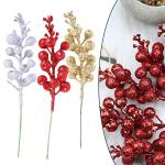 30 glitzernde künstliche Glitzer-Beerenstiel-Ornamente, Weihnachtsbaum-Plektren, glitzernde Zweige für Weihnachtsbaumdekoration, DIY, Basteln, Dekoration, Heimdekoration (Gold)