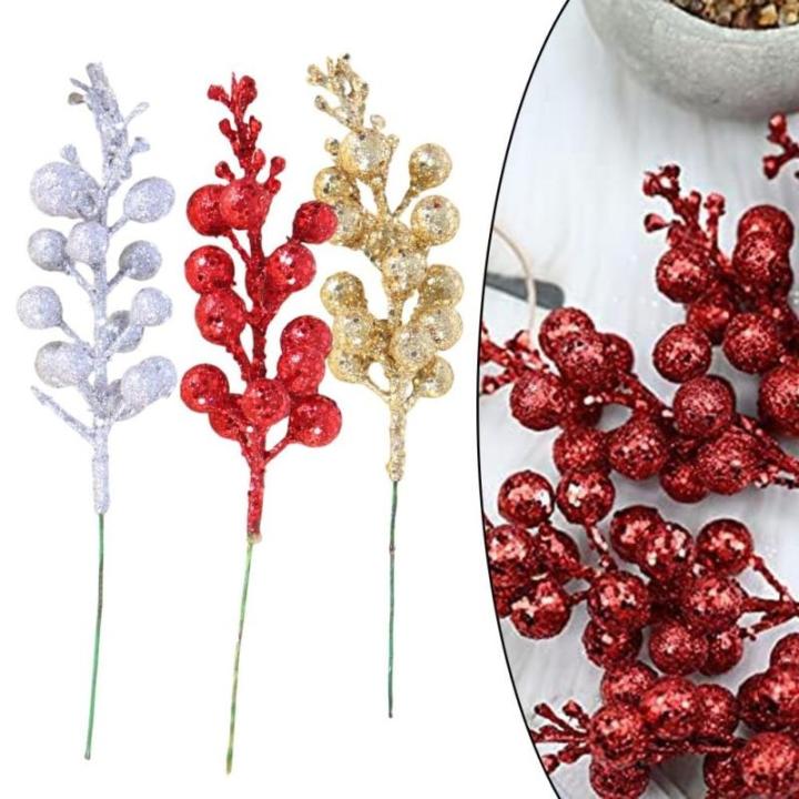 30 glitzernde künstliche Glitzer-Beerenstiel-Ornamente, Weihnachtsbaum-Plektren, glitzernde Zweige für Weihnachtsbaumdekoration, DIY, Basteln, Dekoration, Heimdekoration (Gold)