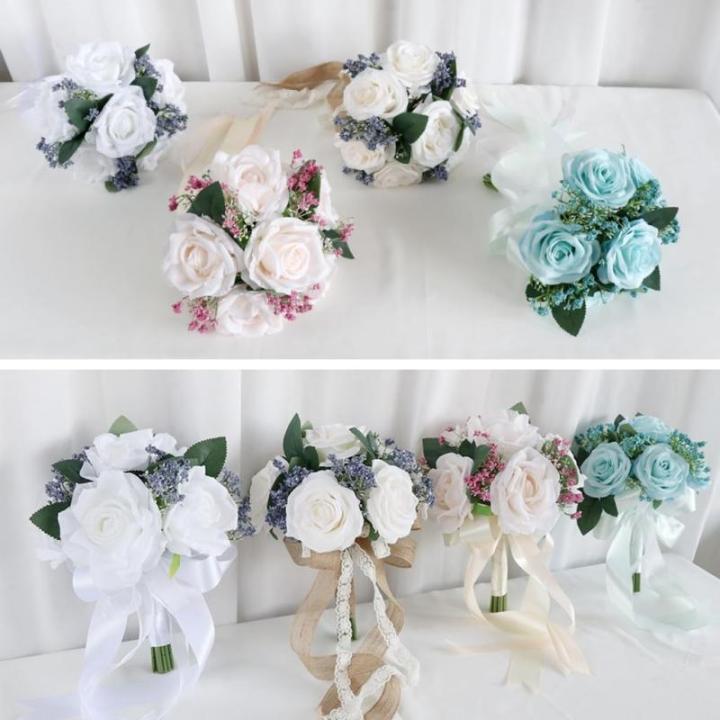 Braut Hochzeit Blume Seide Rosen Hand Bouquet Zubehör Frauen Party Dekoration