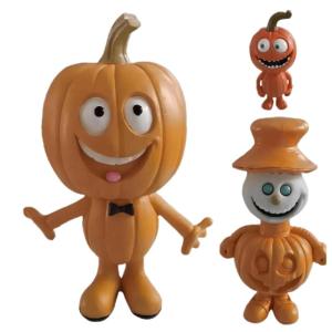 Halloween Pompoen voor man, cartoonvormgeving, groot 16 cm, modelspeelgoed, standbeeld voor bureau en decoratie in de tuin (pompoenman C + D + E)
