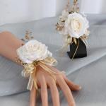 Stück Elegante Boutonniere/Armbänder mit Kunstrosen, stilvolle Accessoires für Brautpartys, Elegante Verzierungen für die Hochzeit