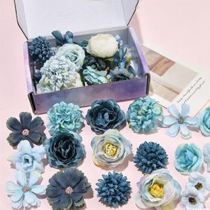 20 stuks , mini-bloemkoppen voor handwerk, gesimuleerde blauwe bloemen van zijde voor decoraties, kunstdecoratieve bloemen voor kamerdecoratie
