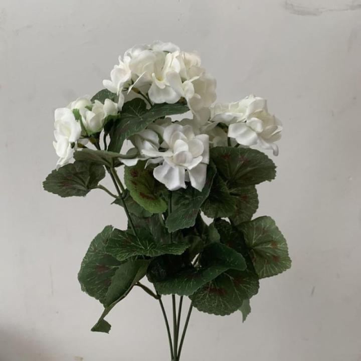 Gefälschte Geranien Blumen Kunstpflanze Blume Geranie Busch Blumen Künstliche Flora Pflanze Home Dekorative Accessoires Künstliche Pflanzen (Weiß)