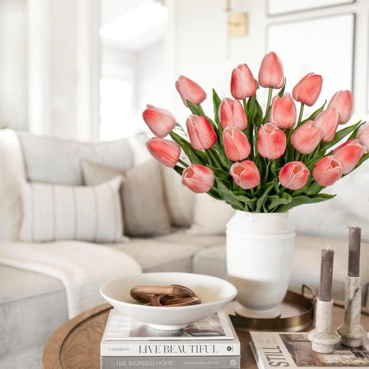 20 stuks tulpen kunstbloemen echte touch latex tulp bloemen decoratie kunstplant lengte 34 cm voor thuis kamer bruiloftsboeket party bloemstuk