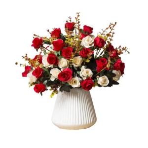Kunstblumen Künstliche Rosenblumen, Topfschmuck, satte grüne Blätter, für Zuhause, Hochzeit, Büro, Tischdekoration, Geschenk für jeden Anlass