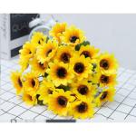 Kunstblumen Sonnenblumen-Dekor Gelbe gefälschte Sonnenblume in Vase, Stängel aus Seide, Tischdekoration, Hochzeitsdekoration (Glasvase), Höhe: 30 cm für jeden Anlass