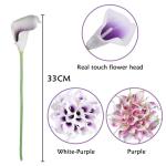 20 stuks kunstbloemen Calla lelie, bruid, latex, ware aanraking, familie, decoratie, feest, bruiloft, hotel, decoratie, boeket (paars-wit)