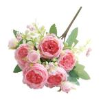 Simulation Blumenstrauß,Künstlicher Blumenstrauß Pfingstrose, 5er-Bouquet, echte Seidenblumen mit Stiel, cremefarbene Kunstblumen als Dekoration in großen Mengen(Dark Pink)