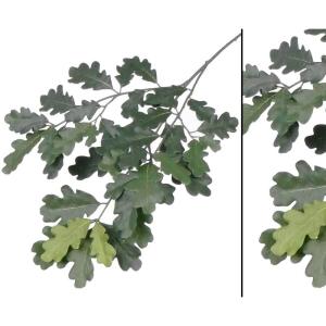 Goedkope bosboom decoratieve tak met groene eikenbladeren, totale lengte incl. steel ca. 70 cm, B1 vlamvertragend