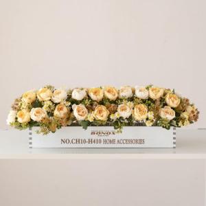 Zaun-künstliche Blumenornamente, Wohnzimmertisch-Blumendekoration, Künstliches Blumenarrangement Mit Zaun(Yellow)