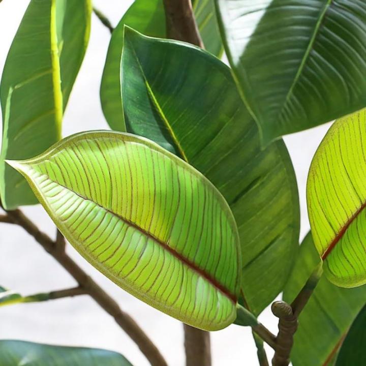 Lebensechter Kunstbaum Künstliche Pflanzen Gefälschter Gummibaum Grünes Blatt Tropische Pflanzen mit Topfgrün Floral Jungle Party Home Garden Decor Dekorationspflanze