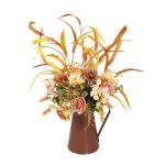 16,6 Zoll Künstlicher Blumentopf, Seidenblumen, Künstliche Blumen mit Metalltopf, Künstliche Rosensträuße mit Vase für Heimbüro-Desktop-Dekoration (Orange) (A)