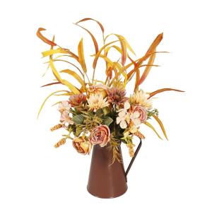 16,6 Zoll Künstlicher Blumentopf, Seidenblumen, Künstliche Blumen mit Metalltopf, Künstliche Rosensträuße mit Vase für Heimbüro-Desktop-Dekoration (Orange) (A)