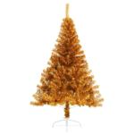 Kunstkerstboom met standaard, 120 cm hoog, hoge kunstdennenboom, kerstdecoratie, PET en staal, goud