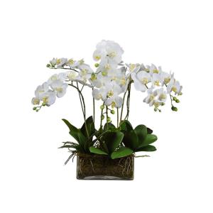 Kunstblumen Künstliche Blumen, künstliche Phalaenopsis-PU-Blumen, Tischdekoration – Moderne künstliche Orchideen in Glasvase für jeden Anlass