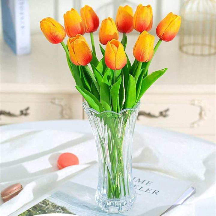 30 stuks kunstmatige tulpen bloemen nep tulpen boeket real touch bloemen voor decoratie (geel)