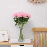Kunstmatige Zijde Roos Bloem Enkele Stam Levensechte Nep Roos voor Bruiloft Boeket Bloemenarrangementen Huis Feest Bloemstuk Decoratie, 10 stuks (Roze)