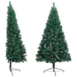 Künstlicher Halb-Weihnachtsbaum Beleuchtung Kugeln Grün 180 cmGrün und grau