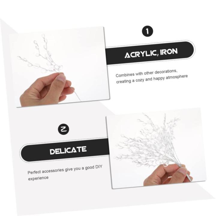 50 Stück Simulierte dreizackige Brautstrauß pflücken Kranzmaterial selber Machen Artificial sztuczne kwiaty Blumenstiel mit Acrylperlen DIY Krone versorgung Eisen Weiß