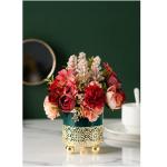 Kunstblumen Künstliche Seidenblumen mit Vase, gefälschte Blumenarrangements, Leichter Luxus-Metallständer, Keramiktopf für Zuhause, Hochzeitsdekoration für jeden Anlass