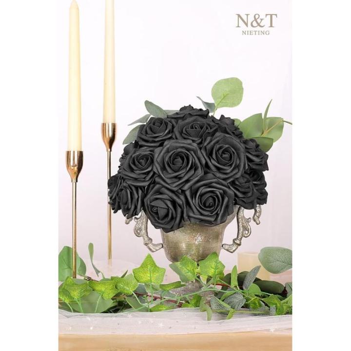 Kunstbloemen, rozen, 25 stuks, kunstrozen met stelen voor Valentijnsdag, Moederdag, bruiloftsfeest, babyshower, bruidsfeest, woondecoratie, zwart