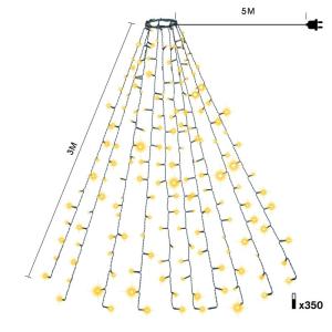 Led-clusterlichtsnoer, werkt op stroom, decoratie voor en buiten, tuin, kerstboom, bruiloft (warmwitte timer met ring, 350 leds, 10 strengen)
