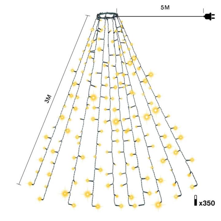 Led-clusterlichtsnoer, werkt op stroom, decoratie voor en buiten, tuin, kerstboom, bruiloft (warmwitte timer met ring, 350 leds, 10 strengen)
