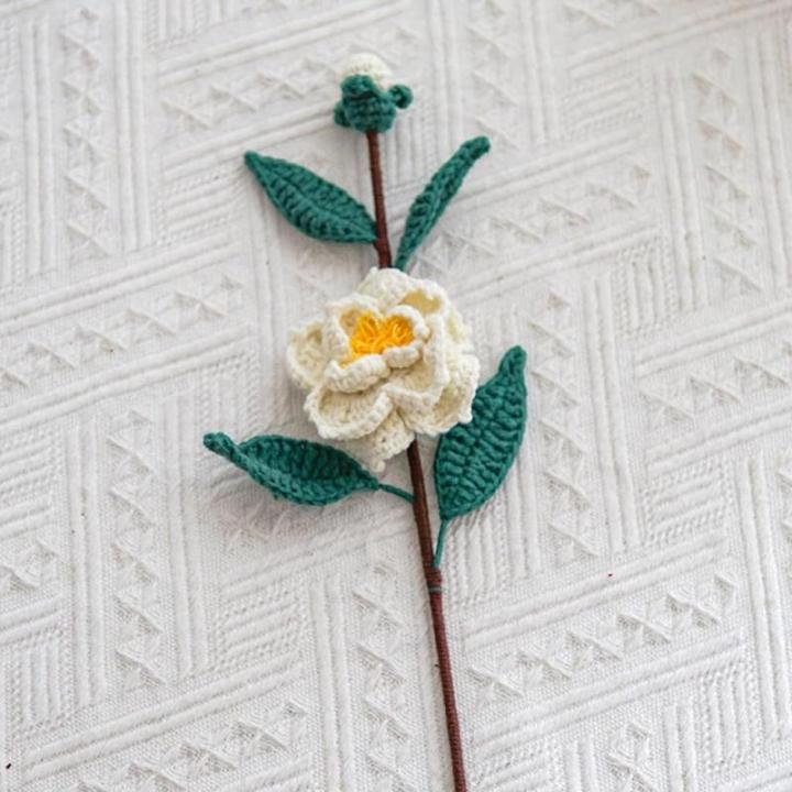 stücke Handgewebte Kamelie Blume Gestrickt Häkeln Blumenstrauß Hochzeit Ornamente