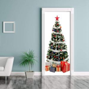 Waterdicht 15.2x39.4in Muurschildering Muursticker, Verwijderbare Raamsticker, voor Kerstversiering Eetkamers Slaapkamers Salons Showcase Decoratie(Christmas tree door stickers)