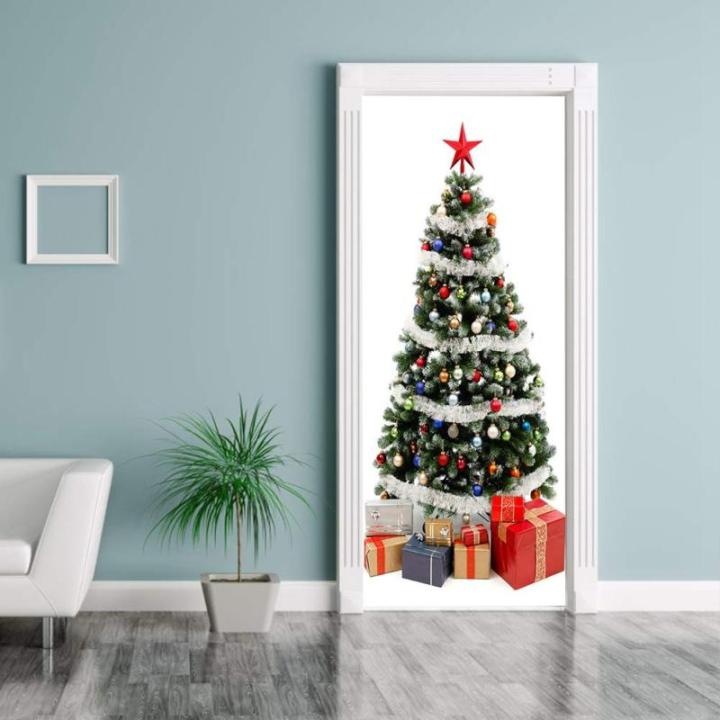 Waterdicht 15.2x39.4in Muurschildering Muursticker, Verwijderbare Raamsticker, voor Kerstversiering Eetkamers Slaapkamers Salons Showcase Decoratie(Christmas tree door stickers)