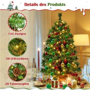 Set van 2 mini-kunstkerstboom 92 cm met 50 warmwitte ledlampen en 20 dennenappels, kleine kerstboom, tafel, dennenboom voor kerstdecoratie, groen