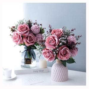 Kunstblumen Künstliche Blumen mit Topf, simulierte Seidenrose, gefälschte Bonsai-Pflanzen, Blumenarrangements für Zuhause, Hochzeit, Party, Büro für jeden Anlass