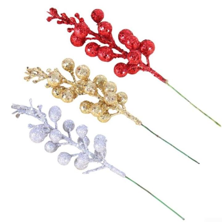 30 glitzernde künstliche Glitzer-Beerenstiel-Ornamente, Weihnachtsbaum-Plektren, glitzernde Zweige für Weihnachtsbaumdekoration, DIY, Basteln, Dekoration, Heimdekoration (Gold)