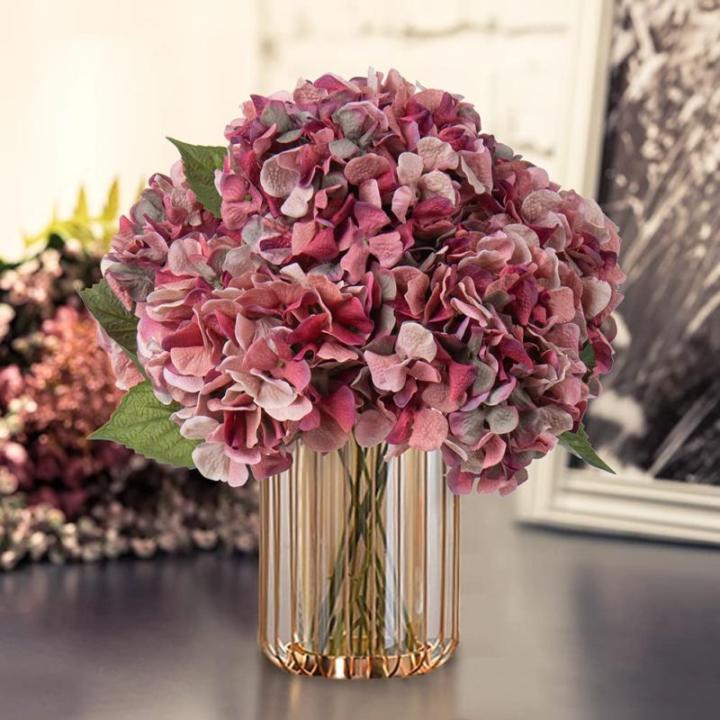 4 stuks kunstmatige hortensia-rozen, rood, Ø 19 cm, kunstbloemen, hortensia, als echt voor bruidsboeketten, huis, kantoor, hotel, feestdecoratie, middenstukken, bloemstukken