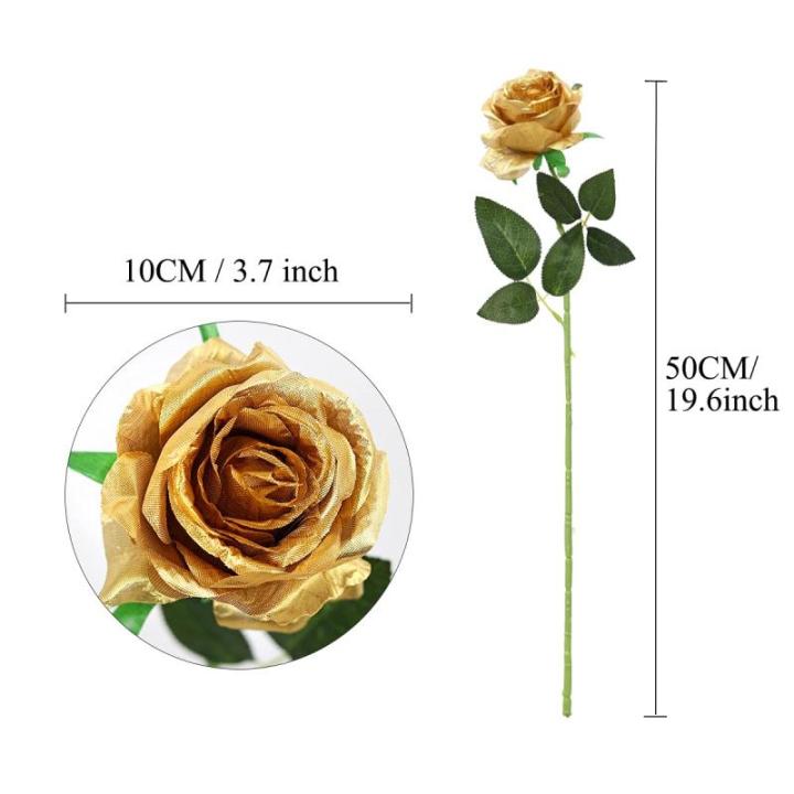 Kunstmatige Zijde Roos Bloem Boeket Levensechte Nep Roos voor Bruiloft Thuis Party Decoratie Evenement Gift 10 stks (Goud)