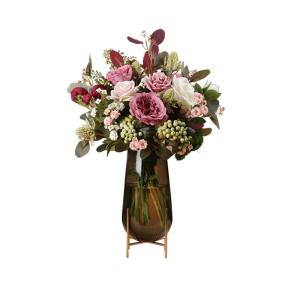 Kunstblumen Künstliche Blumen für den Innenbereich, Hortensie mit Glasvase, Seidenrosen-Topf, Blumenstrauß, Dekoration, Zubehör, Kunstblume für jeden Anlass