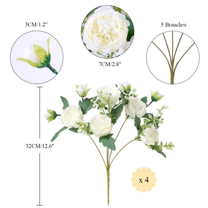 4 Bündel Pfingstrose Künstliche Blumen Weiße Blumen Seidenpfingstrosen Blumensträuße für Hochzeit Partei Tischaufsätze Blumenarrangement Heim Küche Dekor