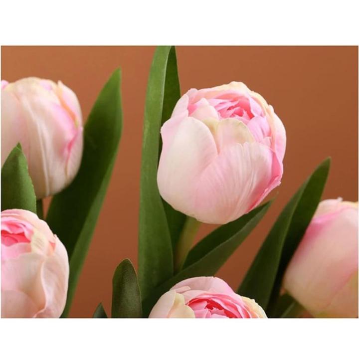 Kunstblumen Elegante künstliche Tulpenblumen in Vase – lebensechte Seidenstoff-Blumendekoration für Wohnzimmer, Hochzeitsdekoration für jeden Anlass