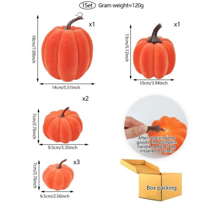 7 stuks kunstpompoenen, kunstpompoenen, Halloween-pompoenen, namaakpompoen voor Halloween-decoratie, festival, boerderij, keukentafel, oranje