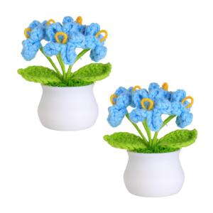 Kunstbloem, gehaakte bloemen, potplant, mini gebreide bloempot, kleine handgemaakte gehaakte bloem voor thuiskantoor tafeldecoratie, cadeau voor haar Valentijnsdag (2, blauwe bloem