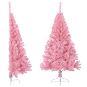 Kunstkerstboom met standaard, hoge kunstkerstboom, 120 cm hoog, kerstdecoratie van pvc en staal, roze