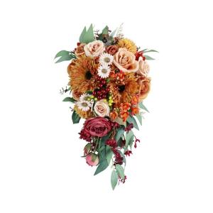 Kunstblumen Sonnenblumen-Brautstrauß, Hochzeit, Wasserfall, mit künstlichen Blumen, Requisiten, Szenendekoration, Seidenblume für Feiern für jeden Anlass