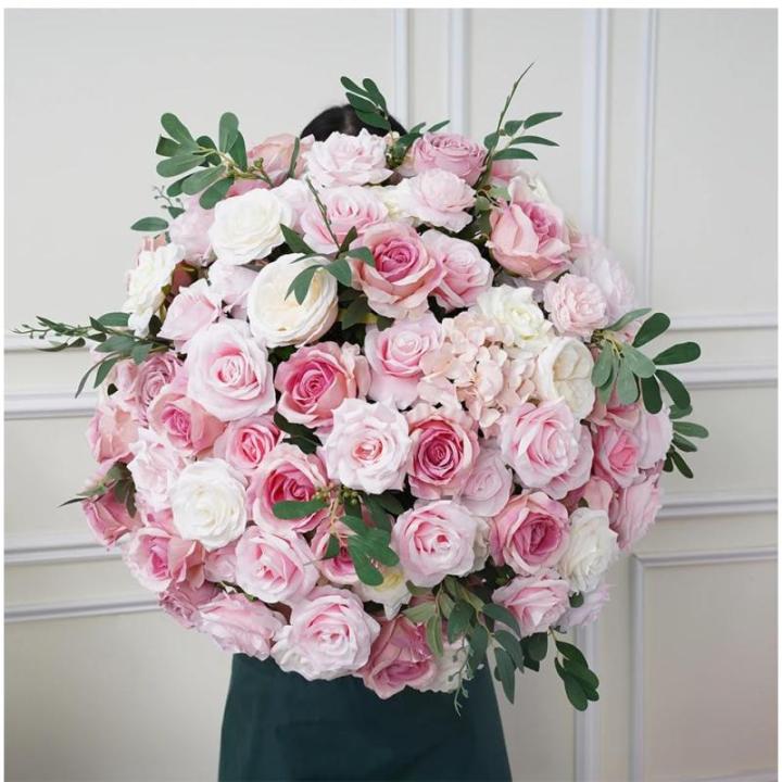 Pfirsich Rosa Weiß Künstliche Blume Ball Hochzeit Hintergrund Bogen Dekor Blumenarrangement Rose Baby Atem Grün Blatt Party Event Tisch Mittelstücke (Flower Ball,80cm)