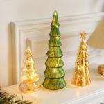 Exquisiter Glas-Weihnachtsbaum mit Lichtern, Glas-Weihnachtsbaum mit Lichtern, Tischplatte, dekorativer Weihnachtsbaum, Leuchtturm-Ornamente (B)