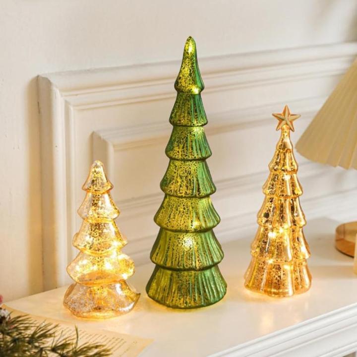 Exquisiter Glas-Weihnachtsbaum mit Lichtern, Glas-Weihnachtsbaum mit Lichtern, Tischplatte, dekorativer Weihnachtsbaum, Leuchtturm-Ornamente (B)