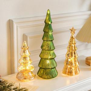 Exquisiter Glas-Weihnachtsbaum mit Lichtern Glas-Weihnachtsbaum mit Lichtern Tischdeko Weihnachtsbaum Leuchtturm Ornamente (E)