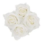 Rozenbox rond, 4 rozen, stevige bloemenbox, wit, 10 jaar houdbaar, cadeau-idee, decoratieve bloemenbox, wit, 14 x 13 x 13 cm