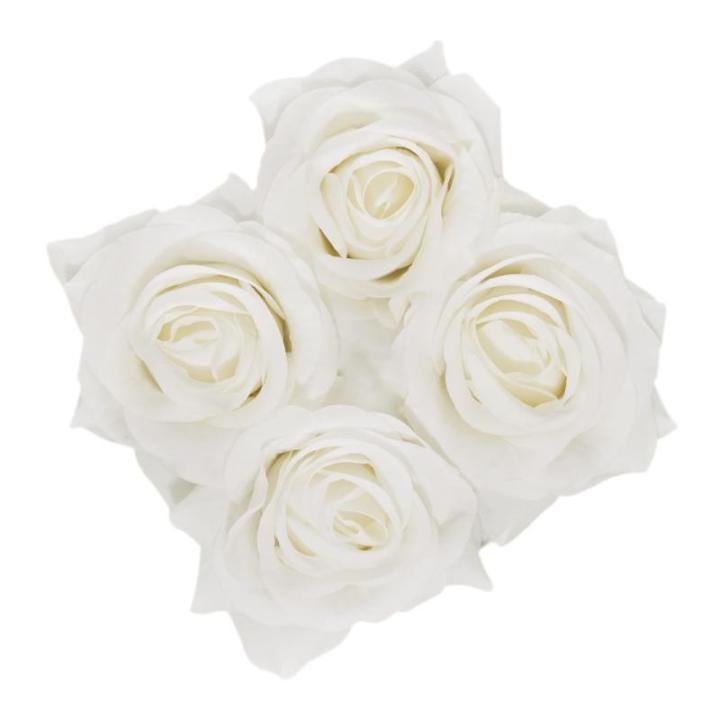 Rozenbox rond, 4 rozen, stevige bloemenbox, wit, 10 jaar houdbaar, cadeau-idee, decoratieve bloemenbox, wit, 14 x 13 x 13 cm