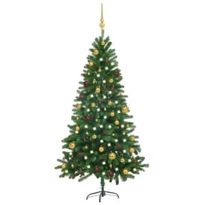 Künstlicher Weihnachtsbaum mit Beleuchtung & Kugeln Christbaum Tannenbaum Kunstbaum Weihnachten Künstlicher Weihnachtsbaum für Weihnachtsdeko180 cm Grün Golden
