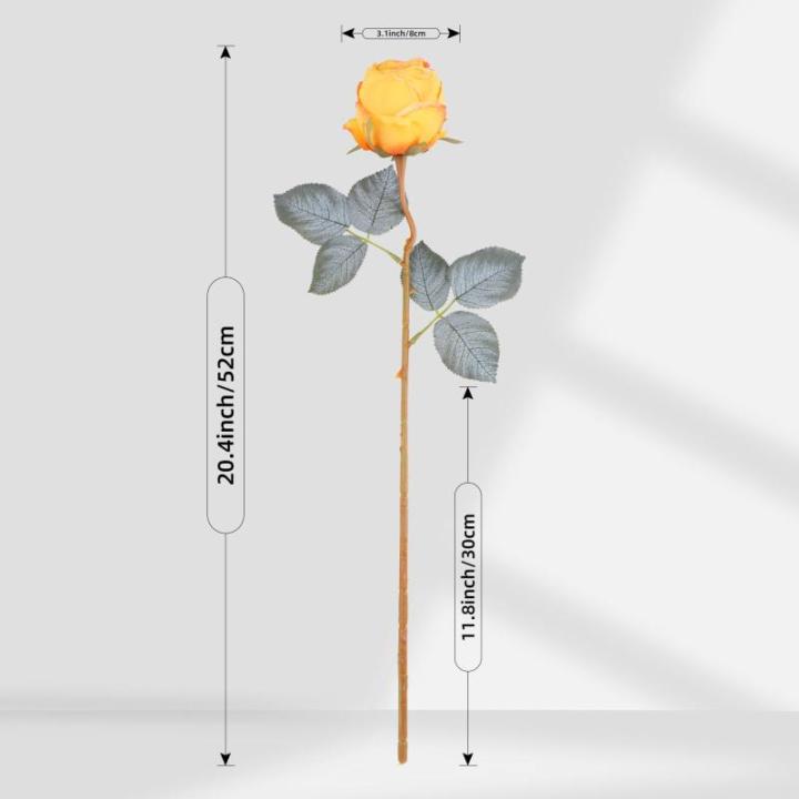 10 stuks gele kunstrozen, 50 cm, lang, enkele roos, kunstbloem, zijden bloesem, roos, realistische bloem voor tafel, kantoor, feest, bruiloft, woondecoratie (geel, 10 stuks)